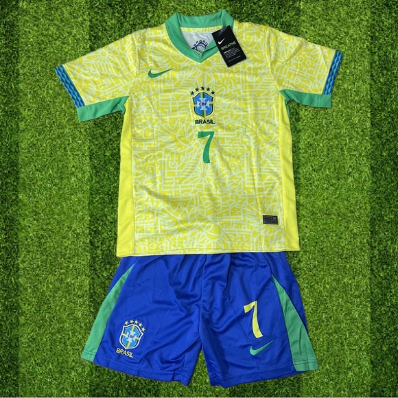 Brazil Vini Jr. #7 Yellow Home Jersey, Kids Soccer set - Picture 2 of 2